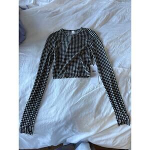 ALO Yoga Black and White Gingham Long Sleeve Crop Top